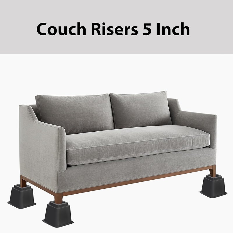 TomGear Bed Risers 9 Inch, Heavy Duty Bed Lifts in Heights of 4, 5 or 9 Inches, Stackable Risers for Sofa, Couch, Chair, Desk, Sofa, Table Legs Extenders (Set of 8, Black) - Image 4